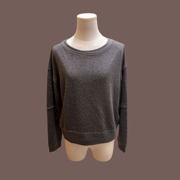 Alice + Olivia Women's Grey Modal Blend Studded Cropped Pullover Sweatshirt - Picture 1 of 6